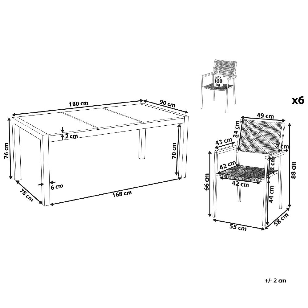 Beliani Conjunto De Comedor 6 Plazas De Metal/granito Gris/negro/plateado GROSSETO
