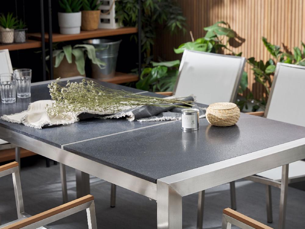 Beliani Conjunto De Comedor 6 Plazas De Metal/granito Gris/negro/plateado GROSSETO