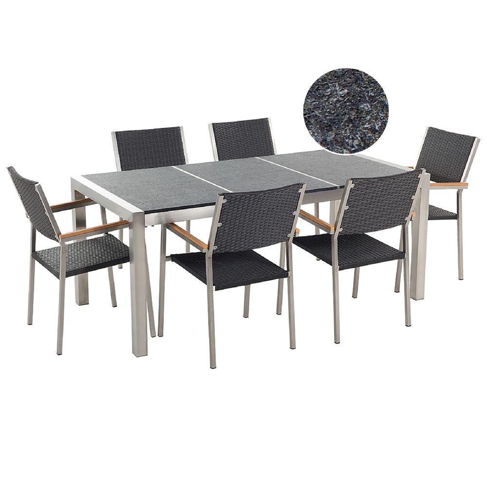 Beliani Conjunto de comedor 6 plazas de metal/granito gris/negro/plateado GROSSETO