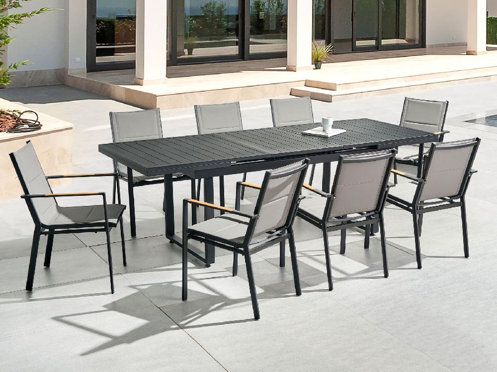 Beliani Conjunto De Comedor 8 Plazas De Metal Negro/gris/madera Clara VALCANETTO/BUSSETO