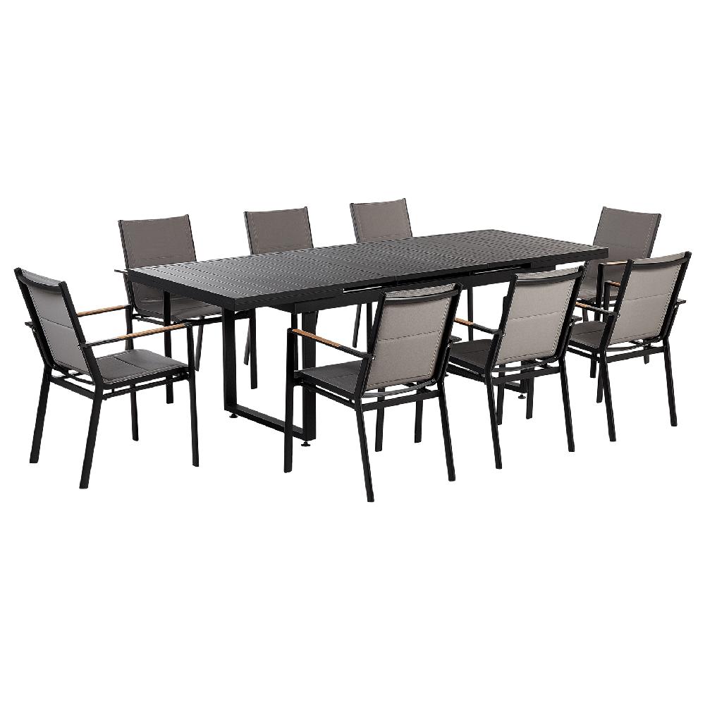 Beliani Conjunto de comedor 8 plazas de metal negro/gris/madera clara VALCANETTO/BUSSETO