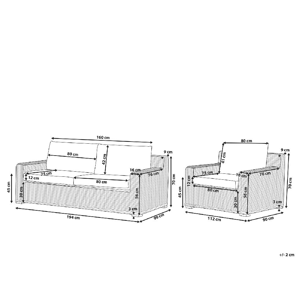 Beliani Conjunto De Jardín 4 Plazas ARDEA Ratán Marrón Claro