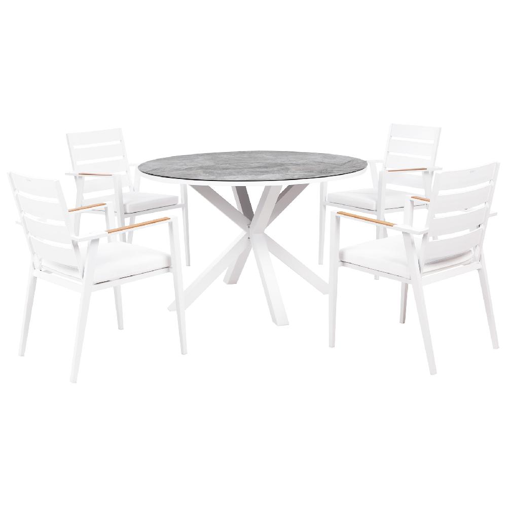 Beliani Conjunto de jardín 4 plazas de aluminio blanco con tablero efecto mármol MALETTO/TAVIANO