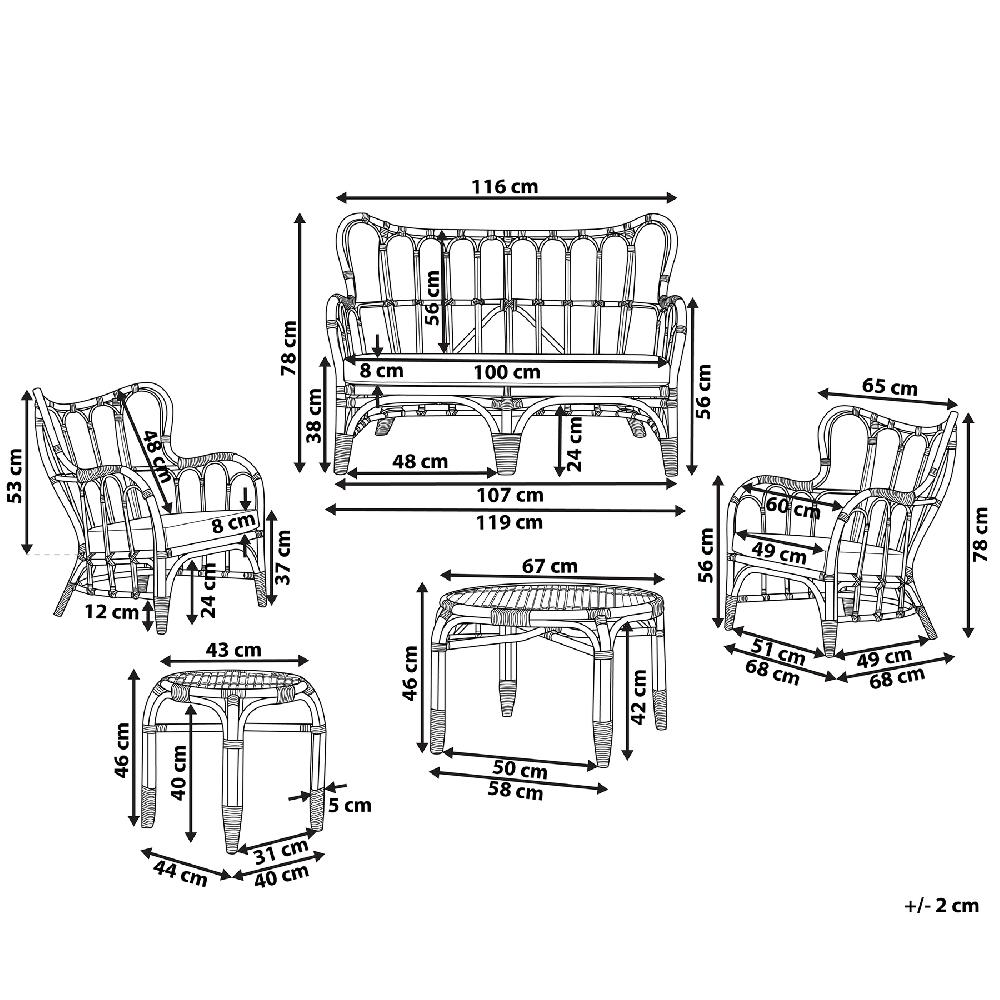 Beliani Conjunto De Jardín Con Mesa 4 Plazas BRINDISI Ratán Natural
