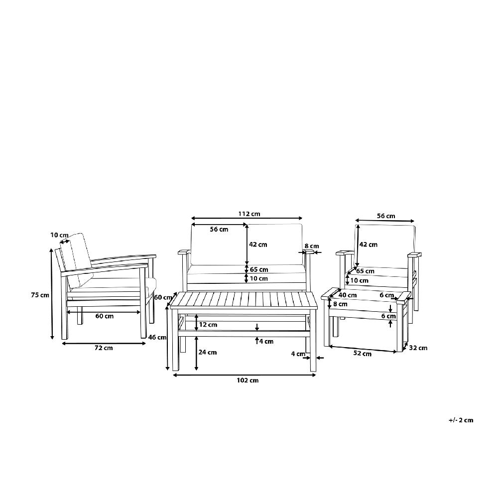Beliani Conjunto De Jardín Con Mesa 4 Plazas MANILA Madera De Acacia Certificada Marrón Claro