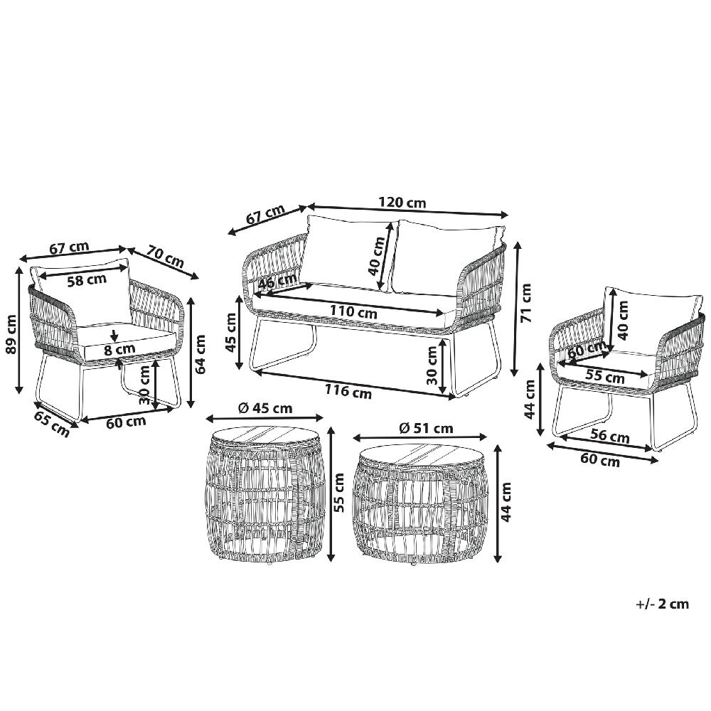 Beliani Conjunto De Jardín Con Mesa 4 Plazas RAVELLO Natural