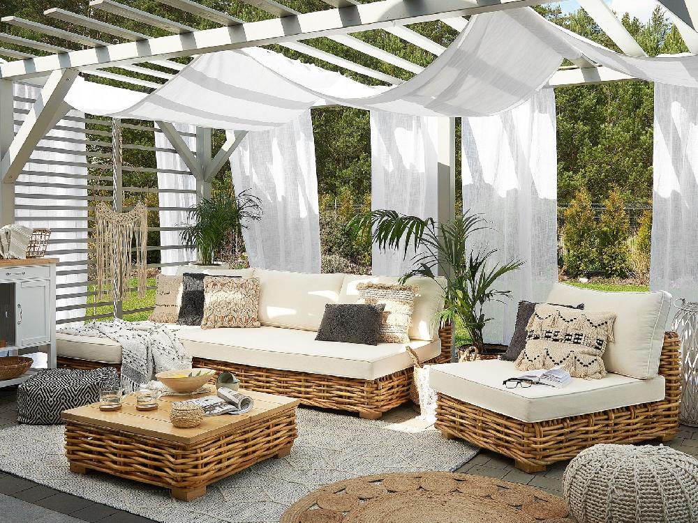 Beliani Conjunto De Jardín Con Mesa 4 Plazas VARALLO Izquierda Ratán Natural