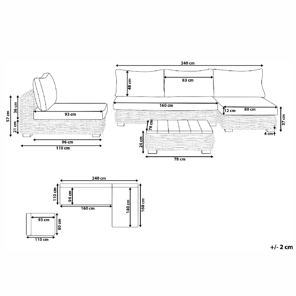 Beliani Conjunto De Jardín Con Mesa 4 Plazas VARALLO Izquierda Ratán Natural