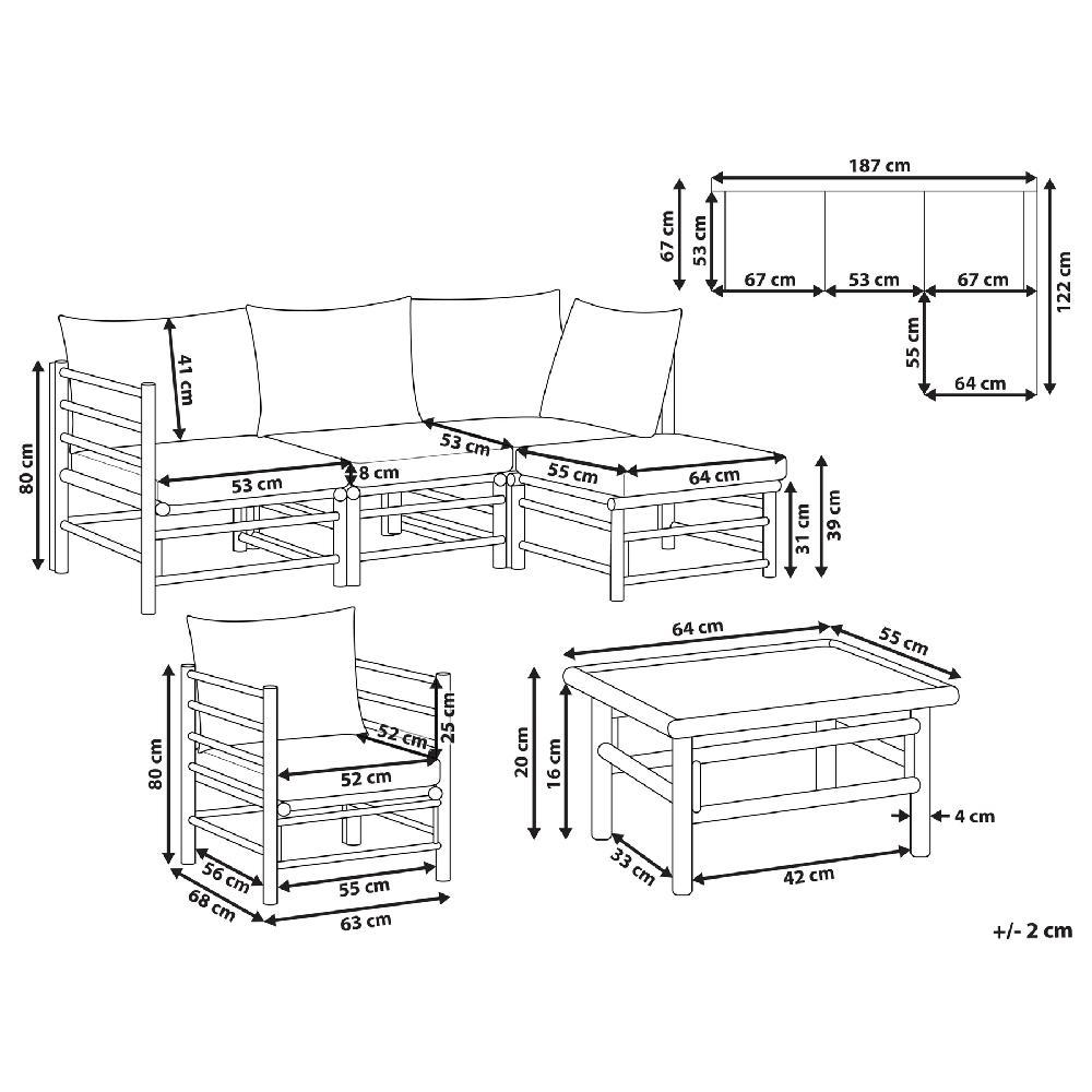 Beliani Conjunto De Jardín Con Mesa 5 Plazas CERRETO Izquierda Madera De Bambú Gris Pardo