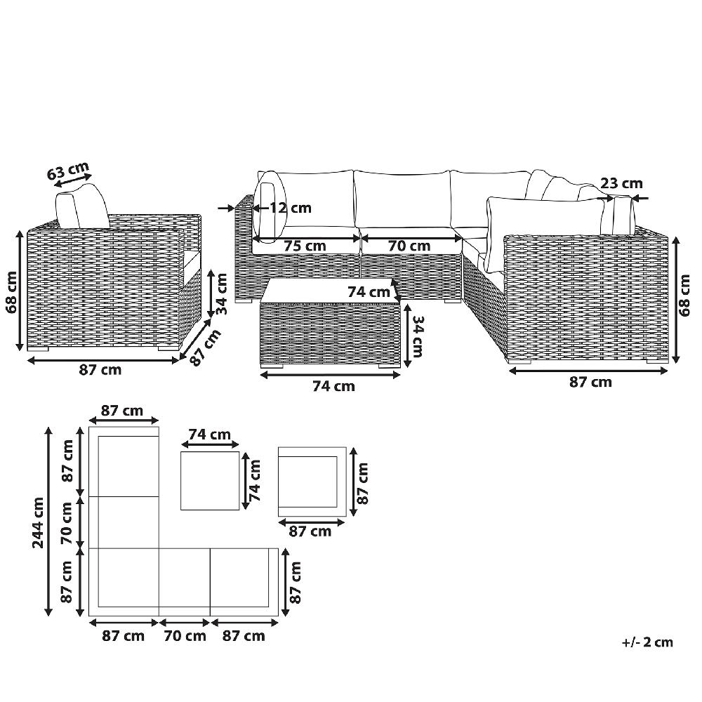 Beliani Conjunto De Jardín Con Mesa 6 Plazas CONTARE Izquierda Gris Pardo