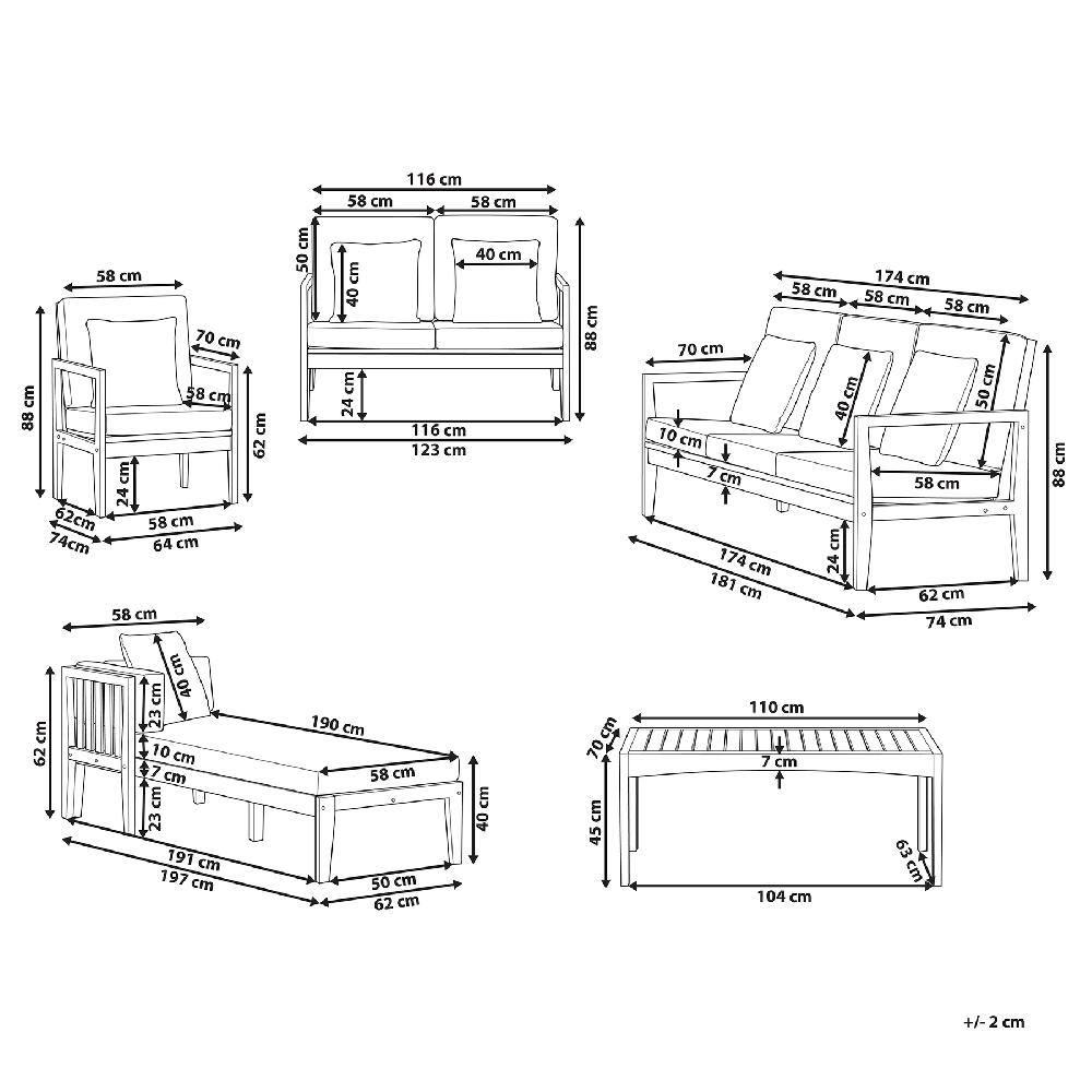 Beliani Conjunto De Jardín Con Mesa 7 Plazas PATAJA Madera De Acacia Marrón Claro
