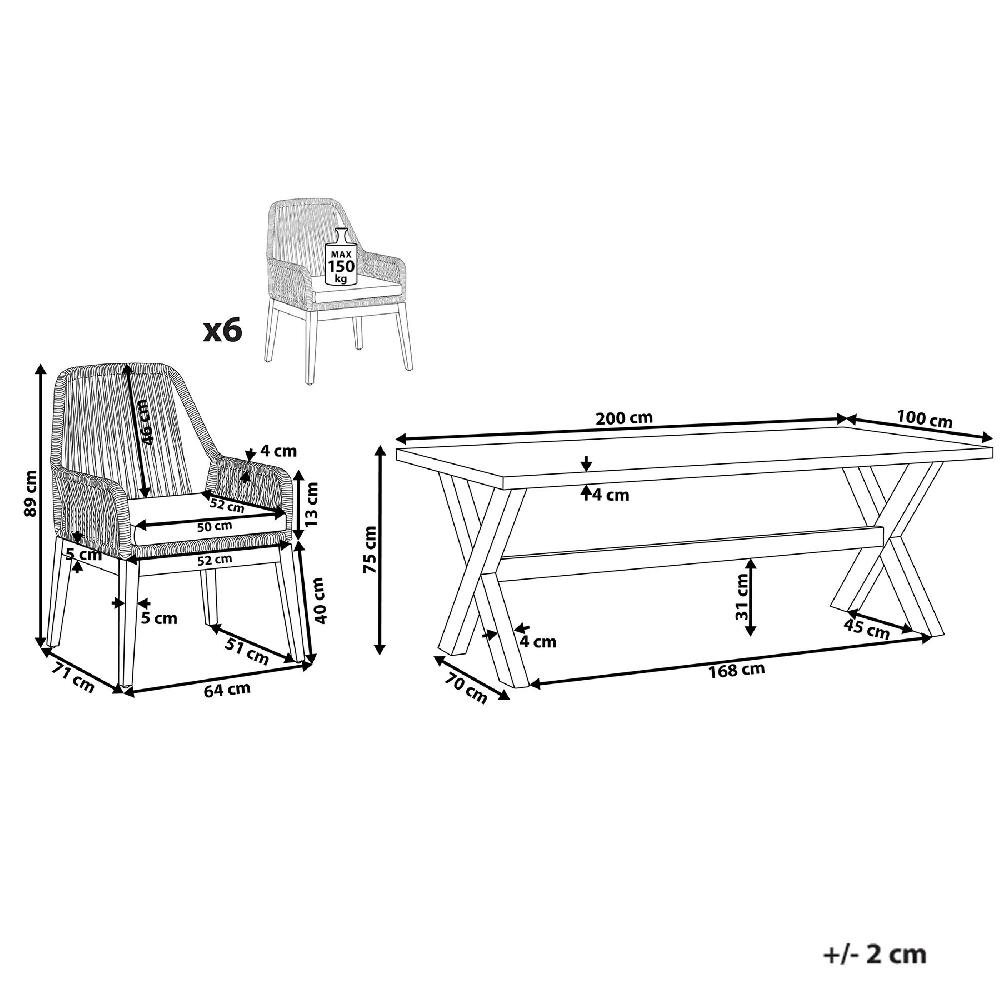 Beliani Conjunto De Jardín De Cemento Reforzado Mesa 200 X 100 Cm Con 6 Sillas Negro/madera Clara OLBIA