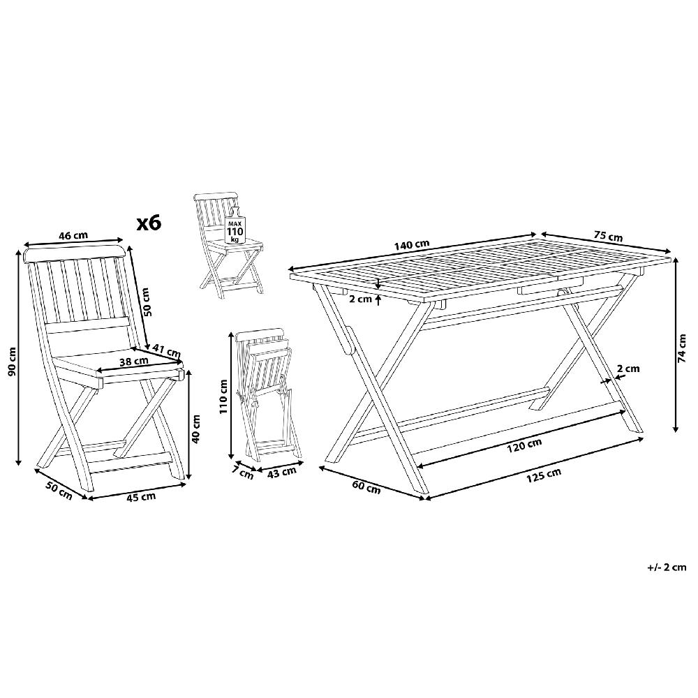 Beliani Conjunto De Jardín En Madera De Acacia 6 Plazas CENTO
