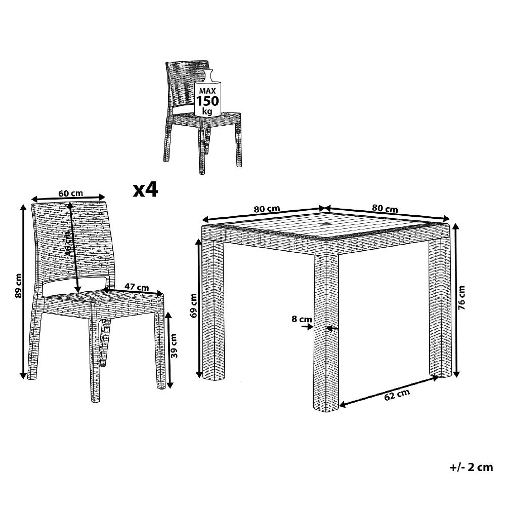 Beliani Conjunto De Jardín Mesa Y 4 Sillas Blanco FOSSANO