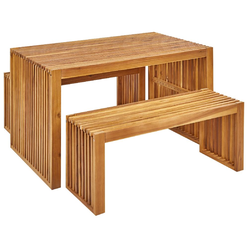Beliani Conjunto de mesa y 2 bancos de jardín de madera de acacia BELLANO