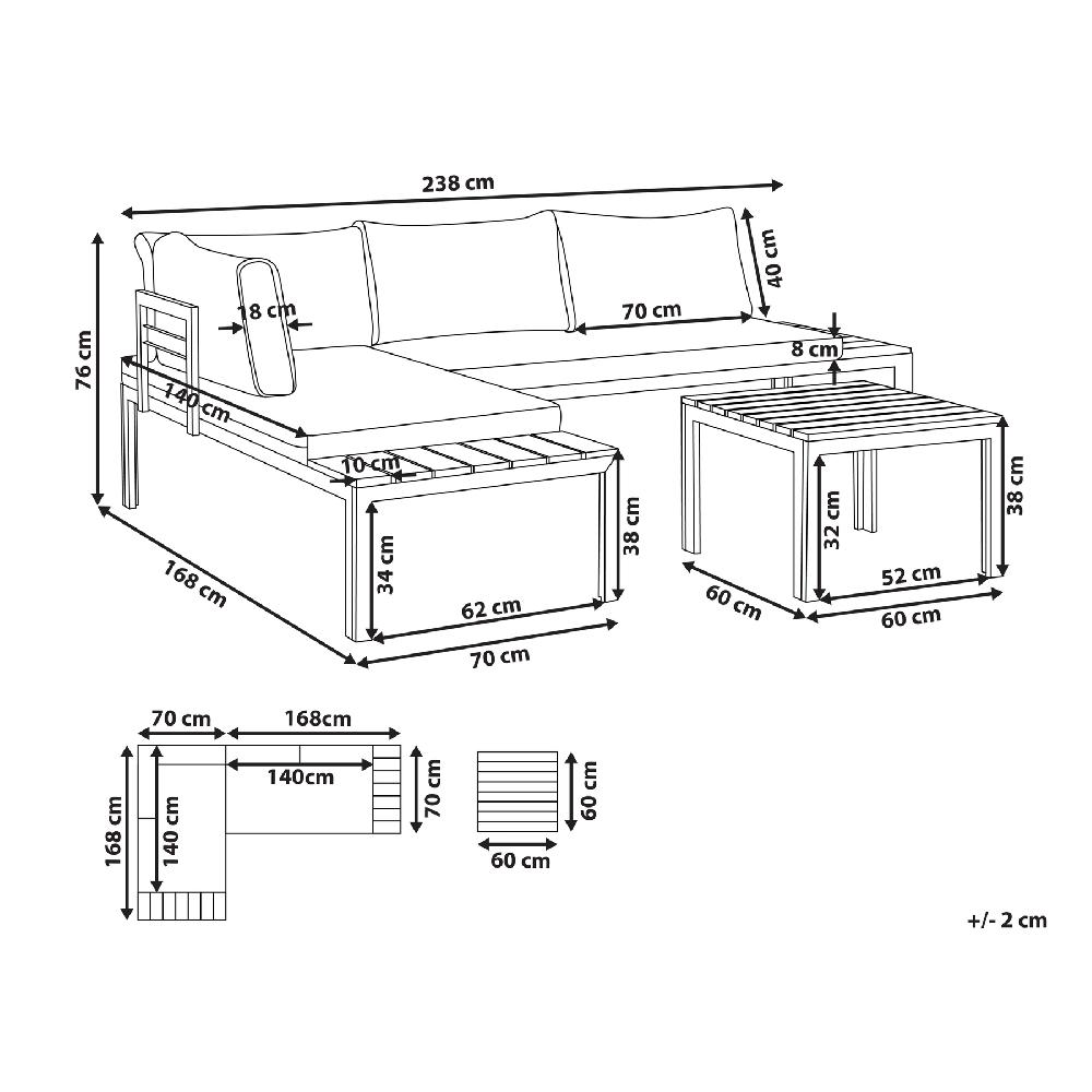 Beliani Conjunto Esquinero De Jardín 4 Plazas PIENZA Derecha Gris