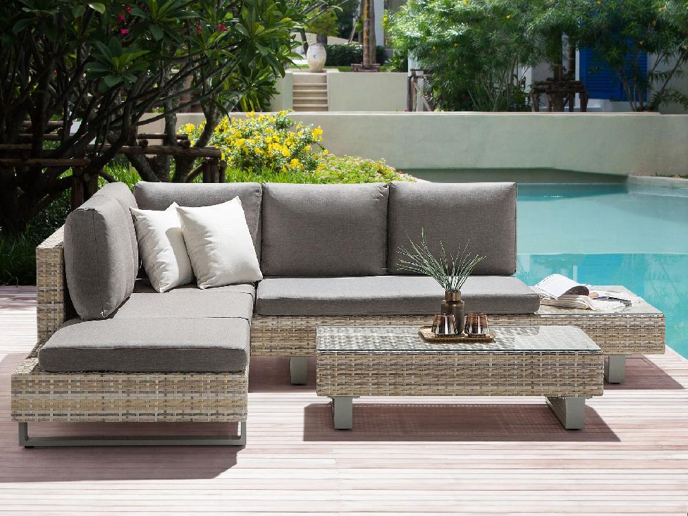 Beliani Conjunto Esquinero De Jardín 5 Plazas LANCIANO Derecha Gris