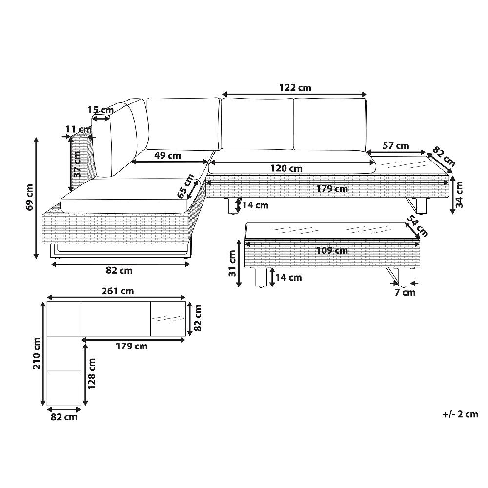 Beliani Conjunto Esquinero De Jardín 5 Plazas LANCIANO Derecha Gris