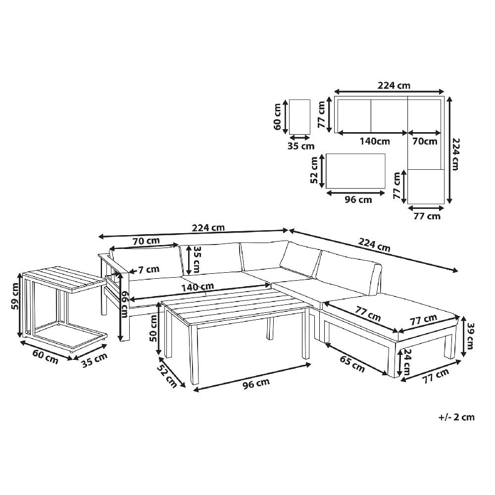 Beliani Conjunto Esquinero De Jardín 5 Plazas MESSINA Izquierda Metal Negro