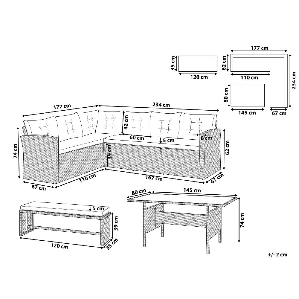 Beliani Conjunto Esquinero De Jardín 8 Plazas VITERBO Izquierda Con Cojines Gris