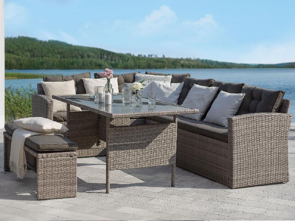 Beliani Conjunto Esquinero De Jardín 8 Plazas VITERBO Izquierda Con Cojines Gris