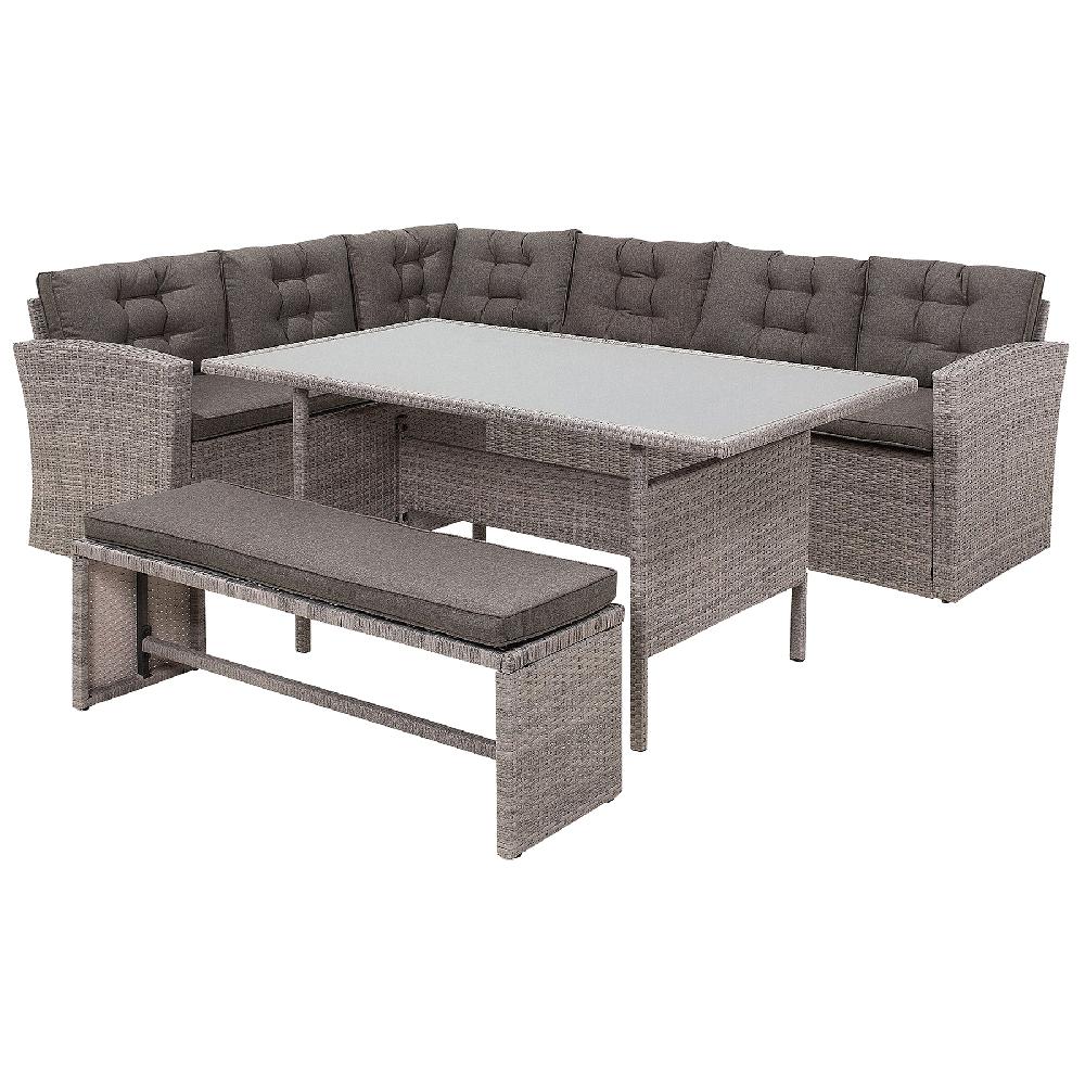 Beliani Conjunto esquinero de jardín 8 plazas VITERBO Izquierda con cojines Gris