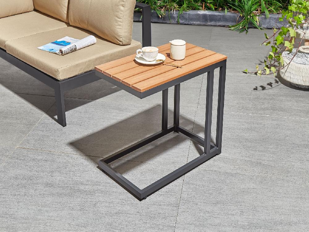 Beliani Mesa Auxiliar De Jardín Madera Clara Y Negra MESSINA