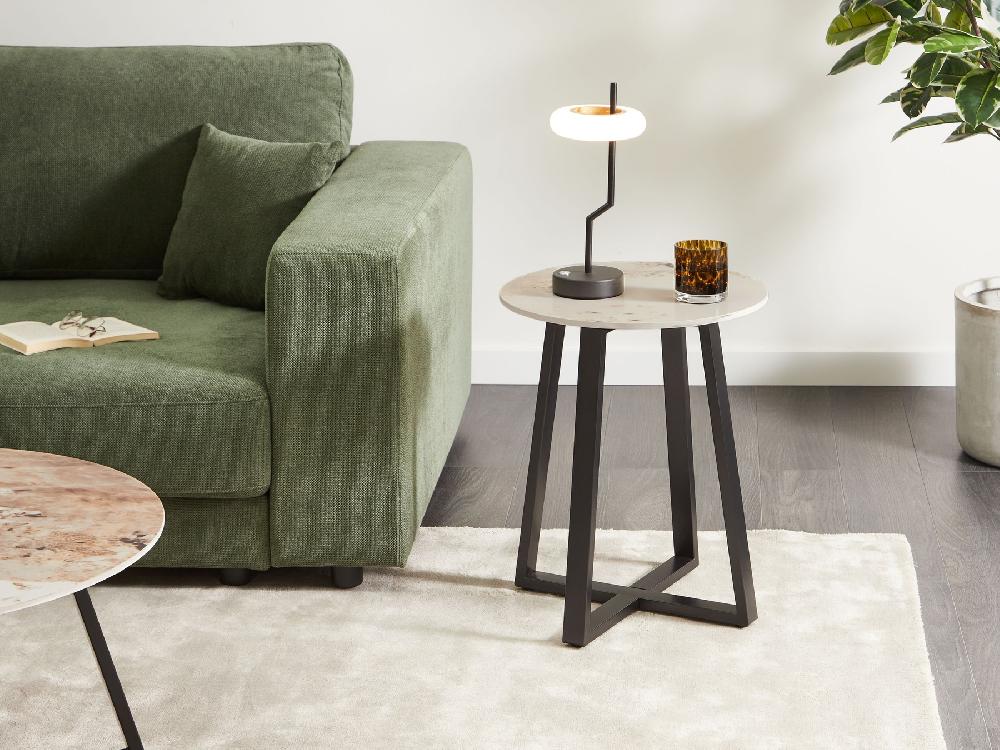 Beliani Mesa Auxiliar Efecto Mármol Blanco Y Negro IVINS