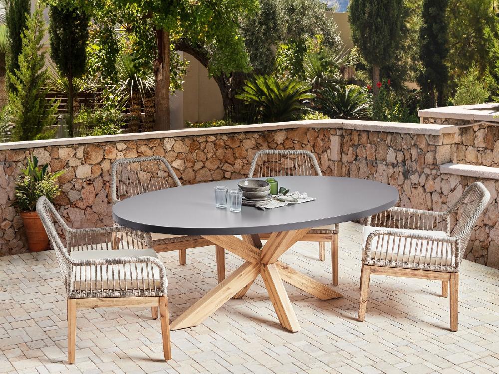 Beliani Mesa De Jardín De Cemento Reforzado 190 X 100 Cm Gris ORISTANO