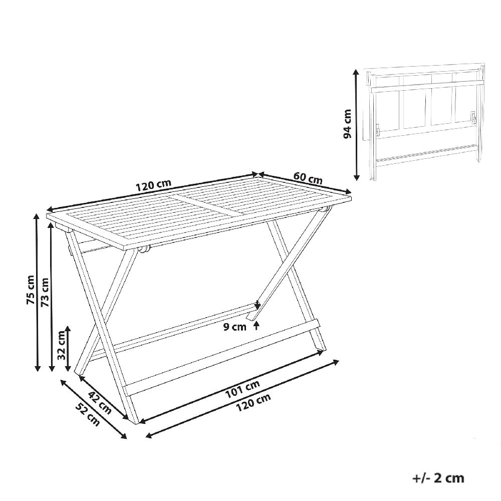 Beliani Mesa De Jardín De Madera De Acacia Clara 120 X 60 Cm PROSSEDI