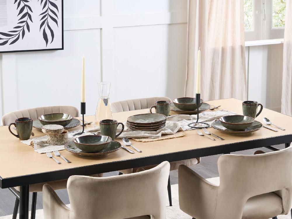 Beliani Vajilla De 16 Piezas THYME Gres Verde Oscuro