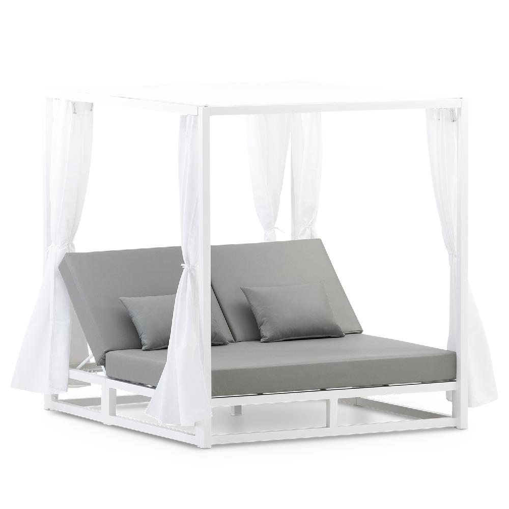 Cama balinesa aluminio color blanco y cojines gris - Balinese