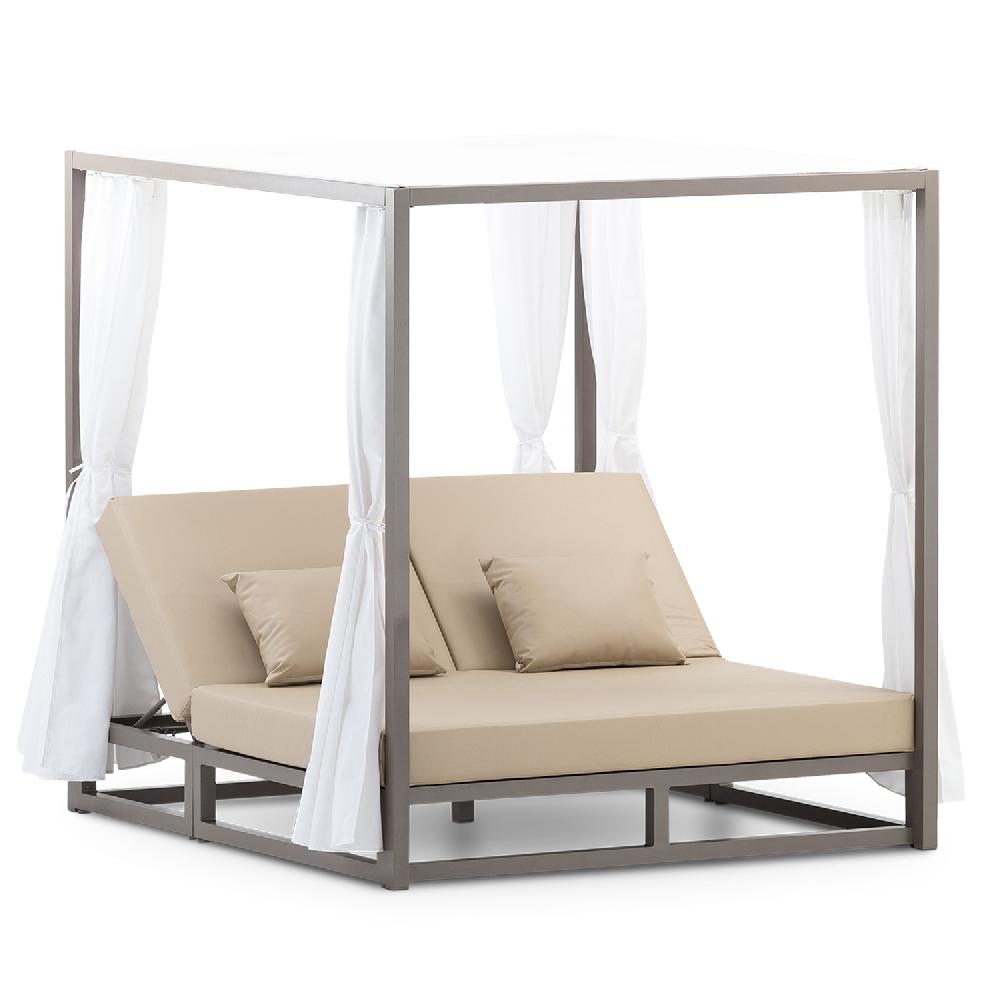 Cama balinesa aluminio color taupé cojín beige - Balinese