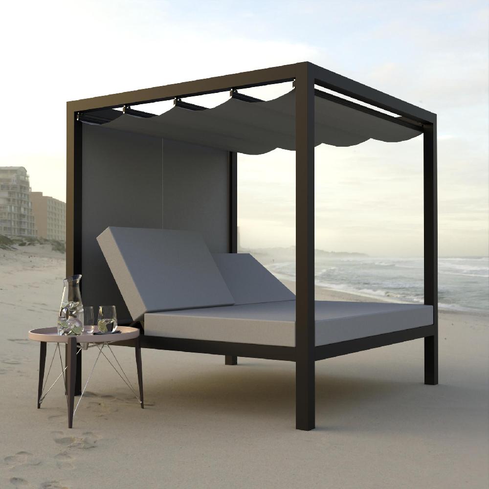 Cama balinesa Cancún de aluminio antracita de 2 x 2 m