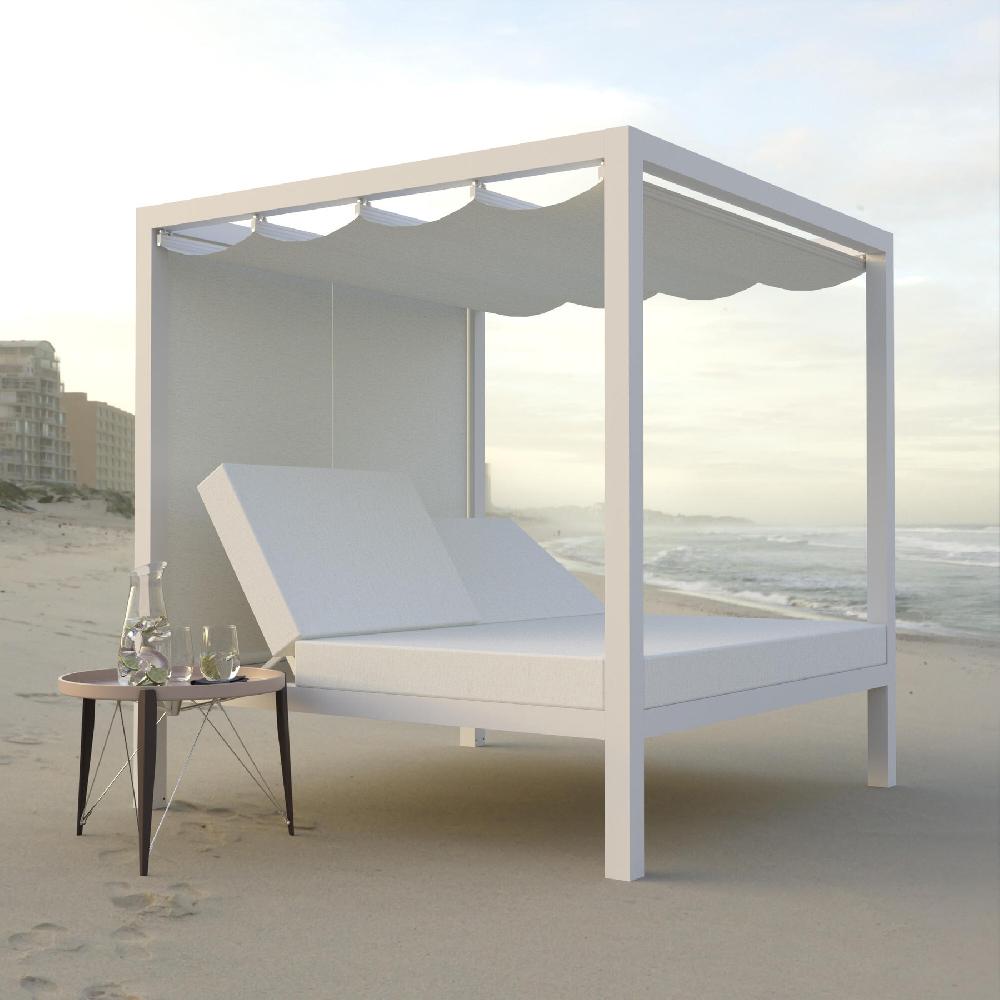 Cama balinesa Cancún de aluminio blanco de 2 x 2 m