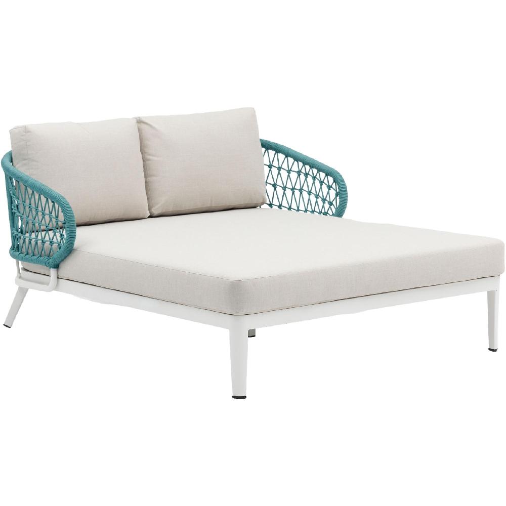 Cama Daybed Isabela exterior y jardín de aluminio blanco y textil beige y cuerda aqua