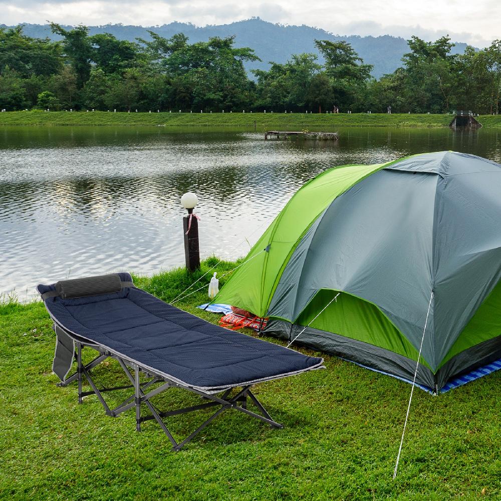 Cama De Camping Outsunny Acero Tela Oxford Azul 188x64.5x53 Cm A20-207