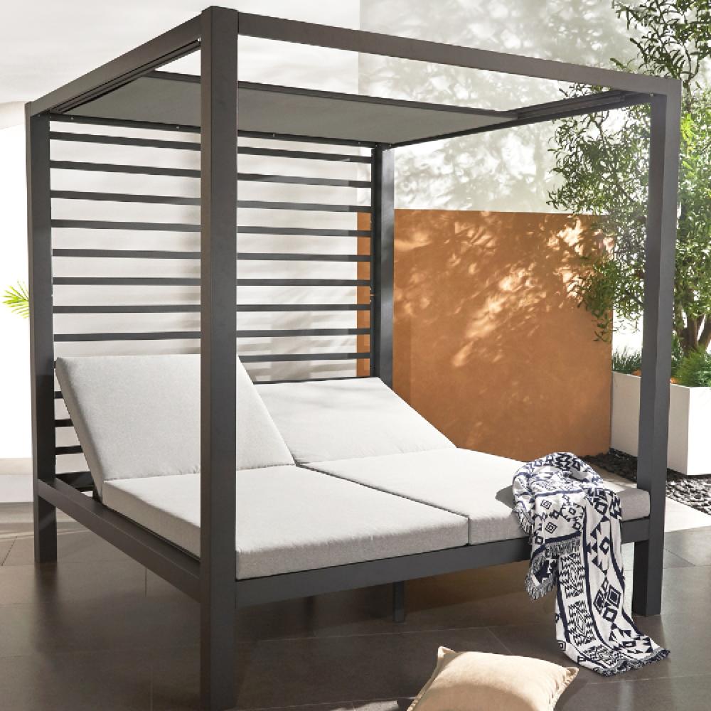 Cama de jardín de 2 plazas estructura de aluminio gris oscuro MATALA