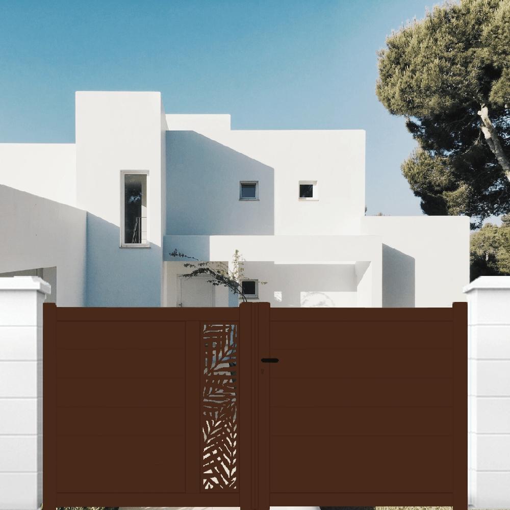 Cancela Batiente De Aluminio Cortada A Láser En Kit De Dimensiones An.3000 (entre Montantes) X Al.1500 Mm Colores Marrón (RAL 1247)