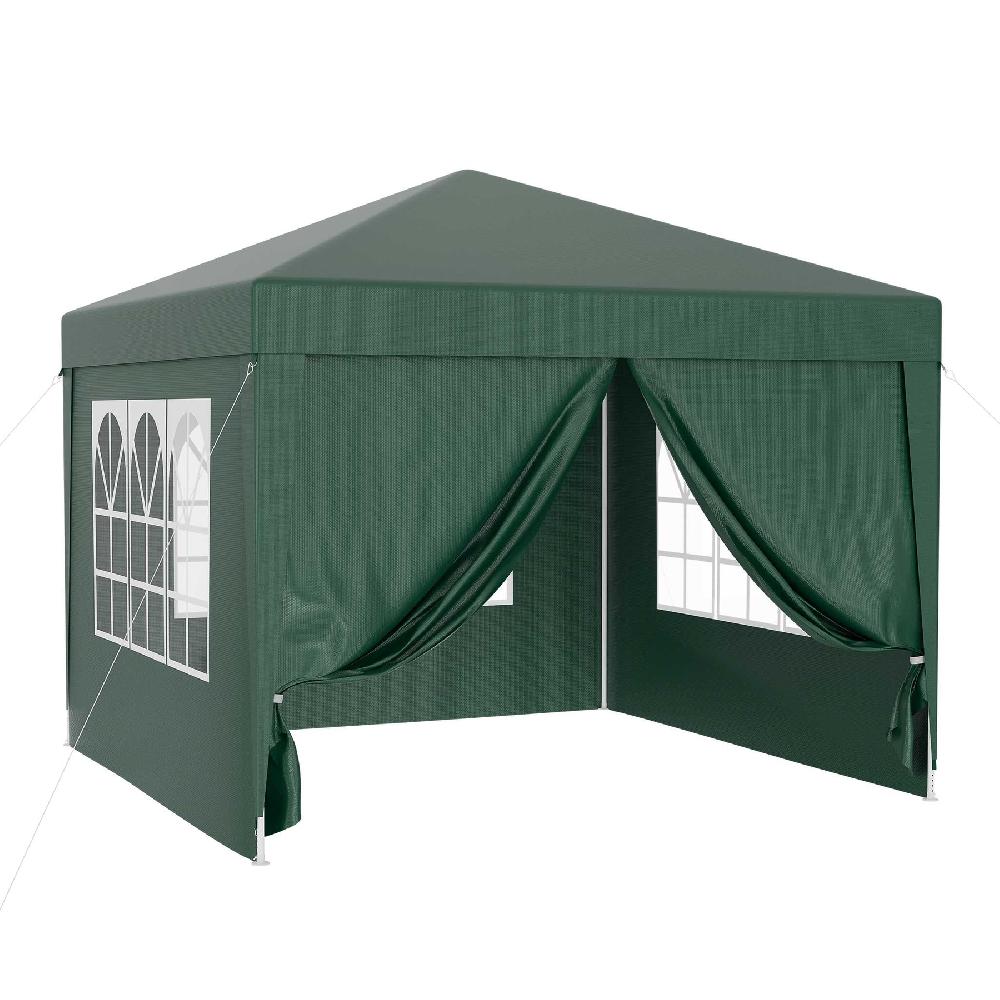 Carpa De Jardín Con Elementos Laterales Desmontables 3x3m Verde Con Ventanas Cenador Para Exterior