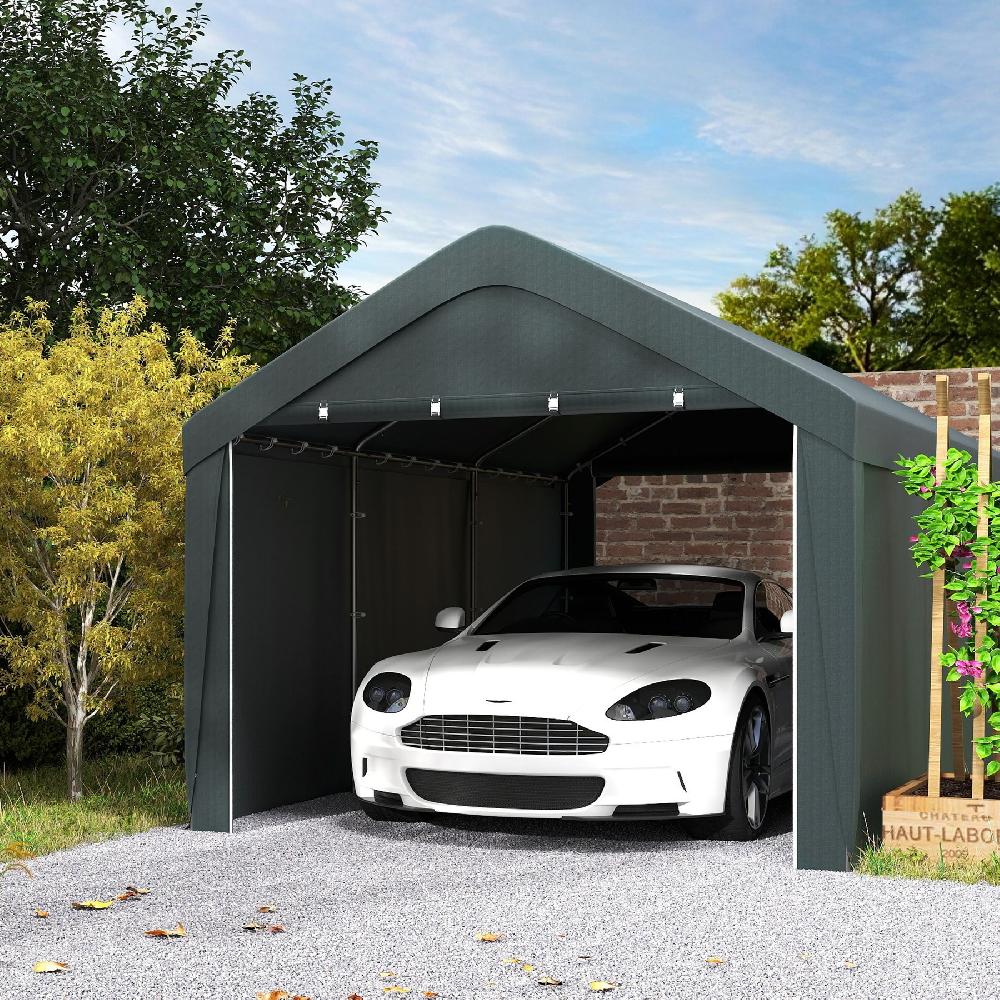 Carpa Garaje Outsunny Acero PE Gris Oscuro 590x300x280 Cm 84C-653V00CG