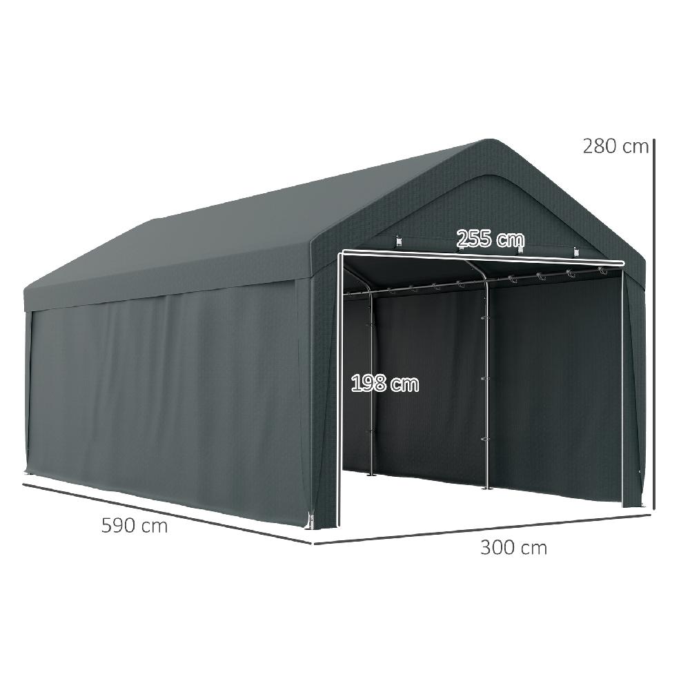 Carpa Garaje Outsunny Acero PE Gris Oscuro 590x300x280 Cm 84C-653V00CG