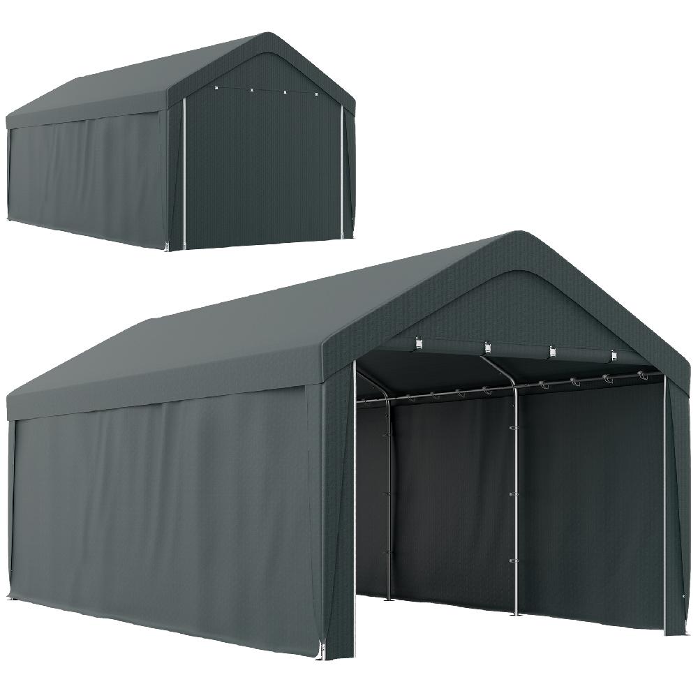 Carpa Garaje Outsunny Acero PE Gris Oscuro 590x300x280 cm 84C-653V00CG