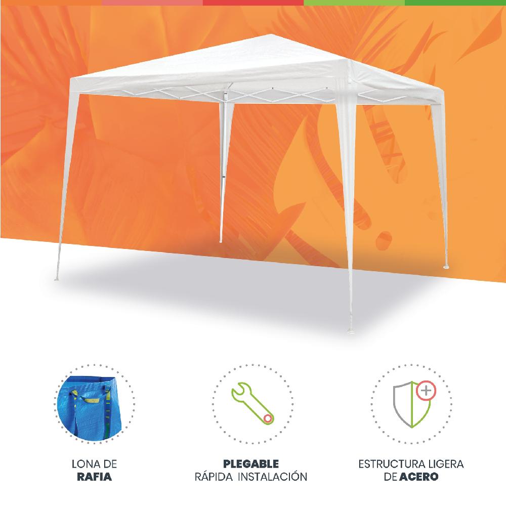 Carpa Plegable 3x3 M Blanca – Incluye Vientos Y Piquetas De Fijación - Lona Rafia 100 Gr/m2