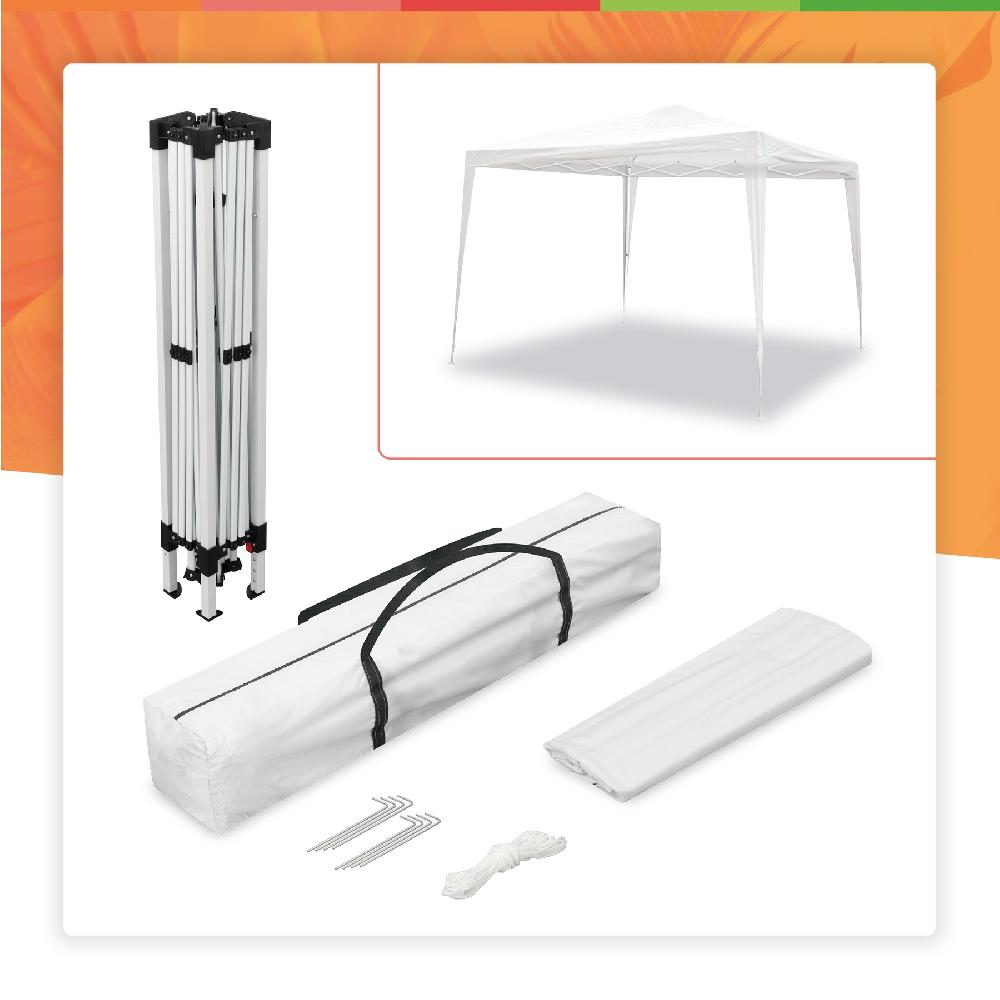 Carpa Plegable 3x3 M Blanca – Incluye Vientos Y Piquetas De Fijación - Lona Rafia 100 Gr/m2