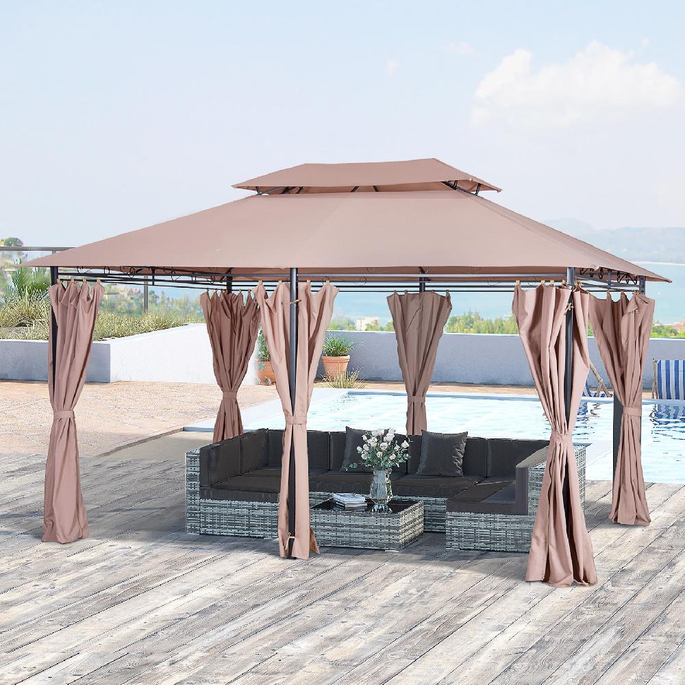 Cenador De Jardín OUTSUNNY Acero Poliéster Caqui 300x400x280 Cm 84C-050