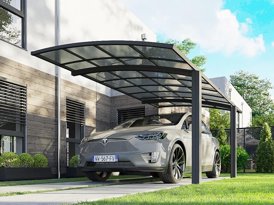 Cochera Autoportante De Aluminio BOLTON - 500 X 300 - 1 Coche - Techo De Policarbonato Con Tratamiento Anti-UV