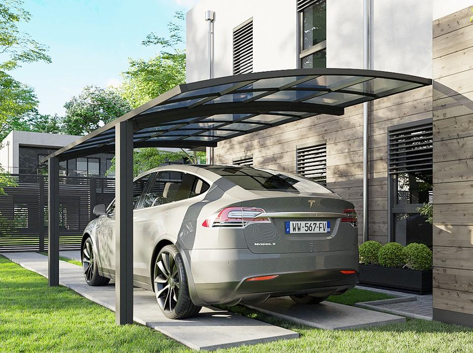 Cochera Autoportante De Aluminio BOLTON - 500 X 300 - 1 Coche - Techo De Policarbonato Con Tratamiento Anti-UV