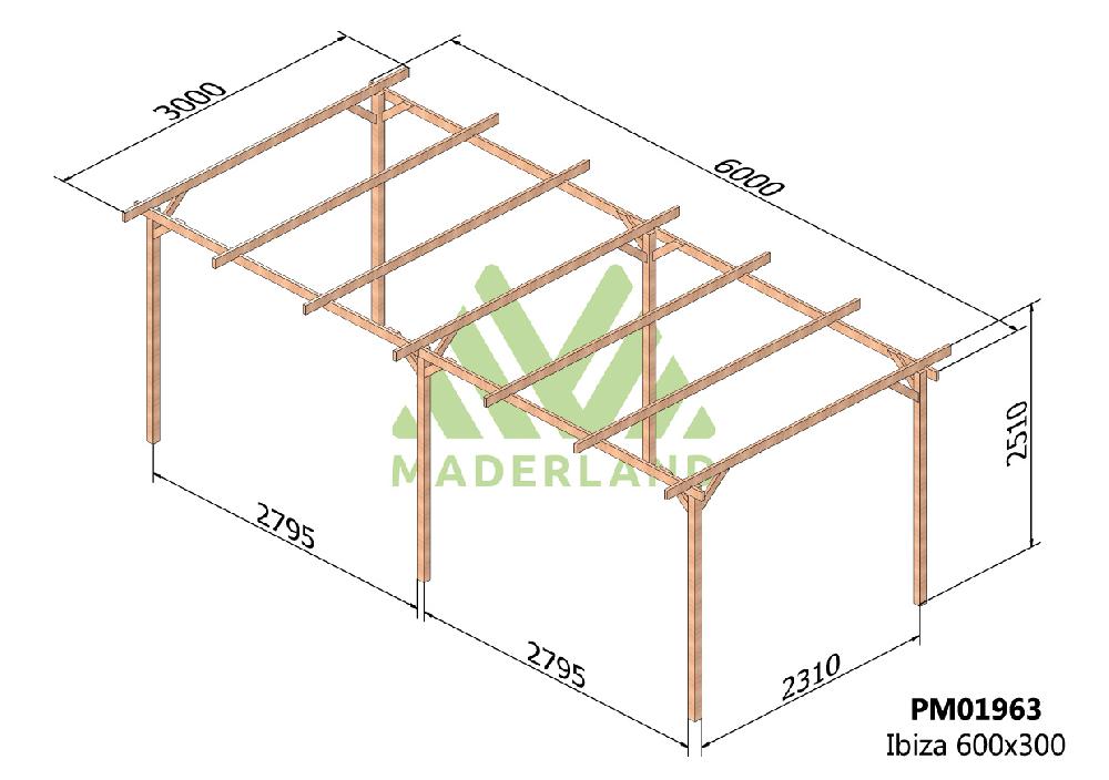Cochera Madera IBIZA • 600x300 Cm • Entrega Gratis