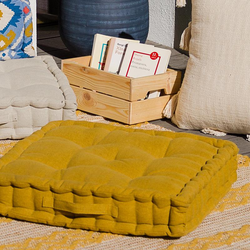 Cojín De Palet O De Suelo 100% Algodón 55x55 Mostaza